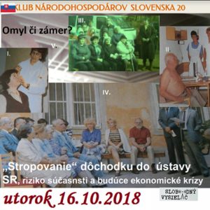 Klub národohospodárov Slovenska 20 – 2018-10-16 „Stropovanie“ dôchodku do ústavy SR, riziko pre súčasnosť a budúce ekonomické krízy